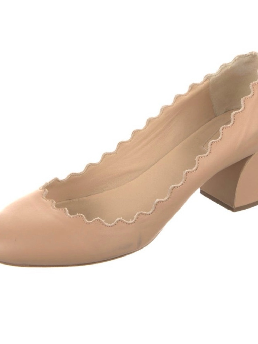 Chloé Lauren Nude Scalloped Leather Block Heel Pumps